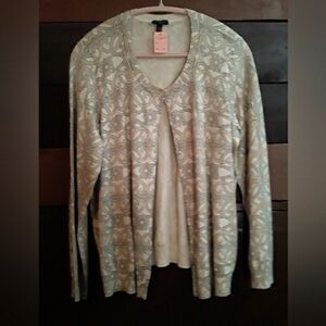 Talbots Cream and Gray Patterned Cardigan